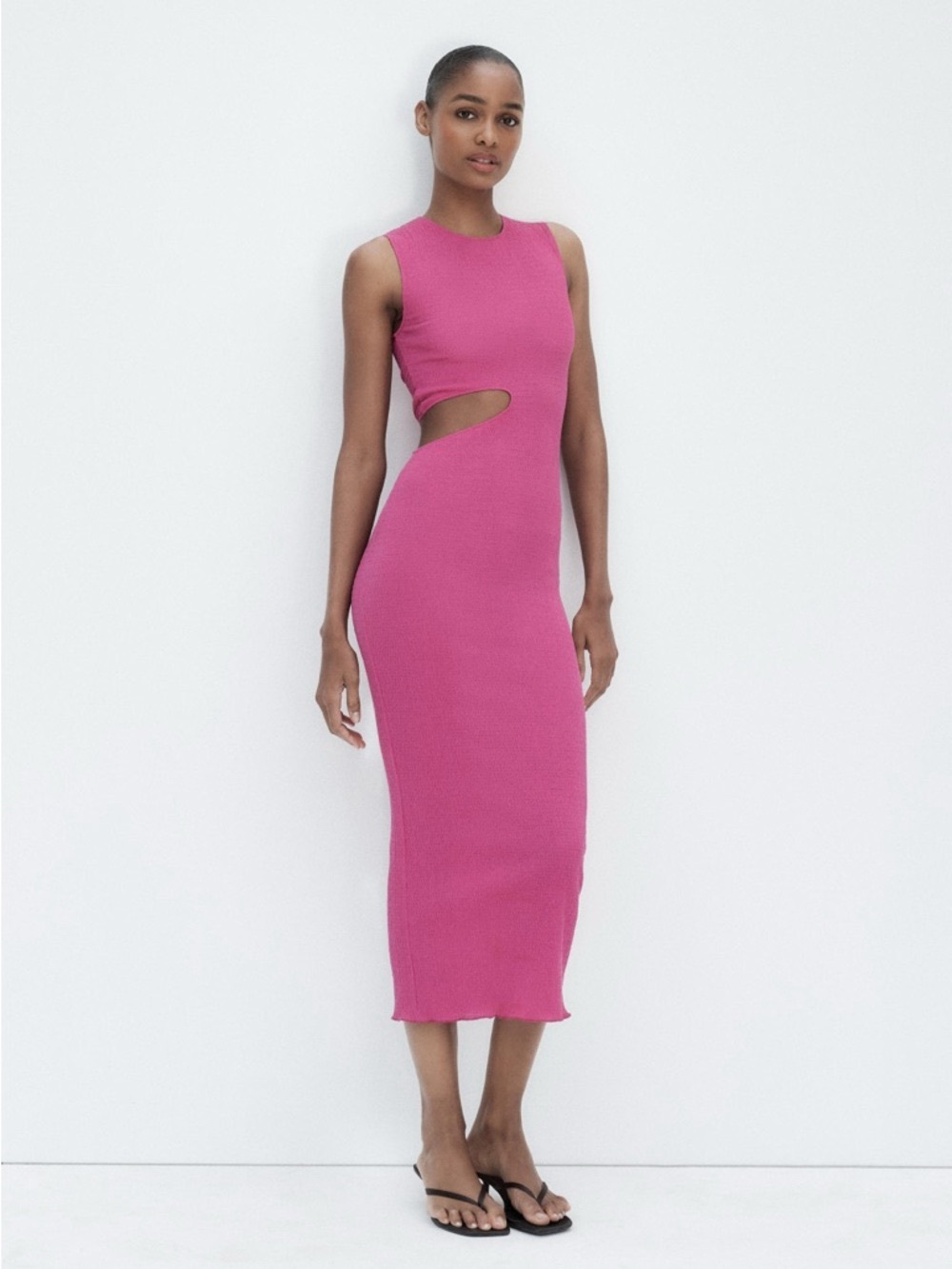 NWT Zara Pink Textured Cutout Midi Dress